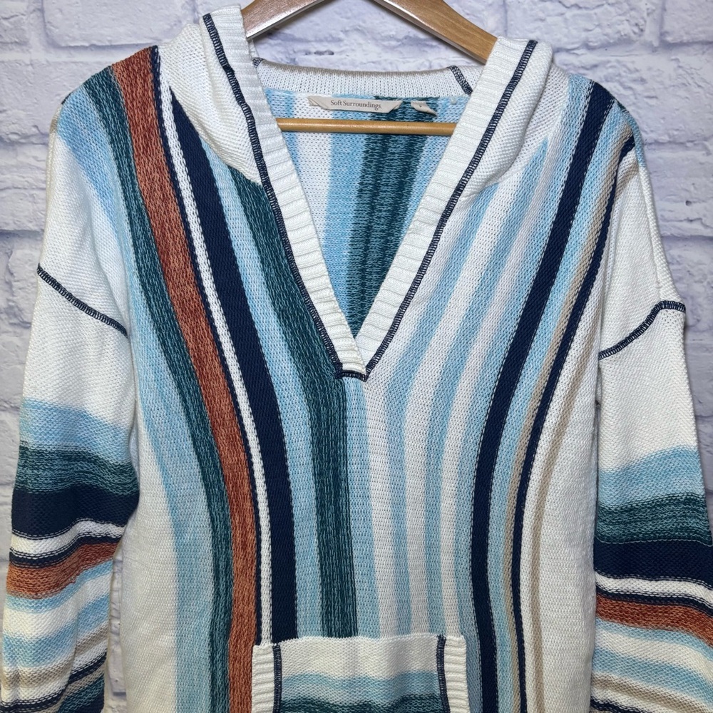 Soft Surroundings Bimini Pullover Hoodie Women Large Multicolor Striped Sweater